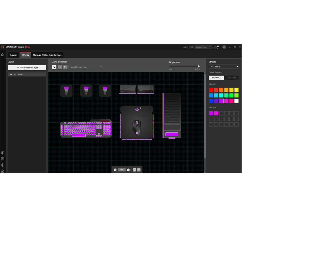 Interface utilisateur OMEN Light Studio